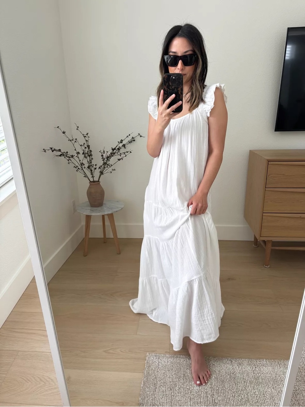 [NWT] CASLON White Cotton Gauze Tiered Ruffle Sleeve Maxi Dress. Small